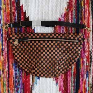 Clare V. Grande Fanny in Black & Natural Woven Checker